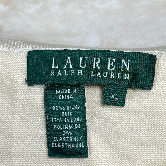 Lauren Ralph Lauren Cream Knit Tank Top Ruffle Shoulders XL Silk Blend - Picture 3 of 9